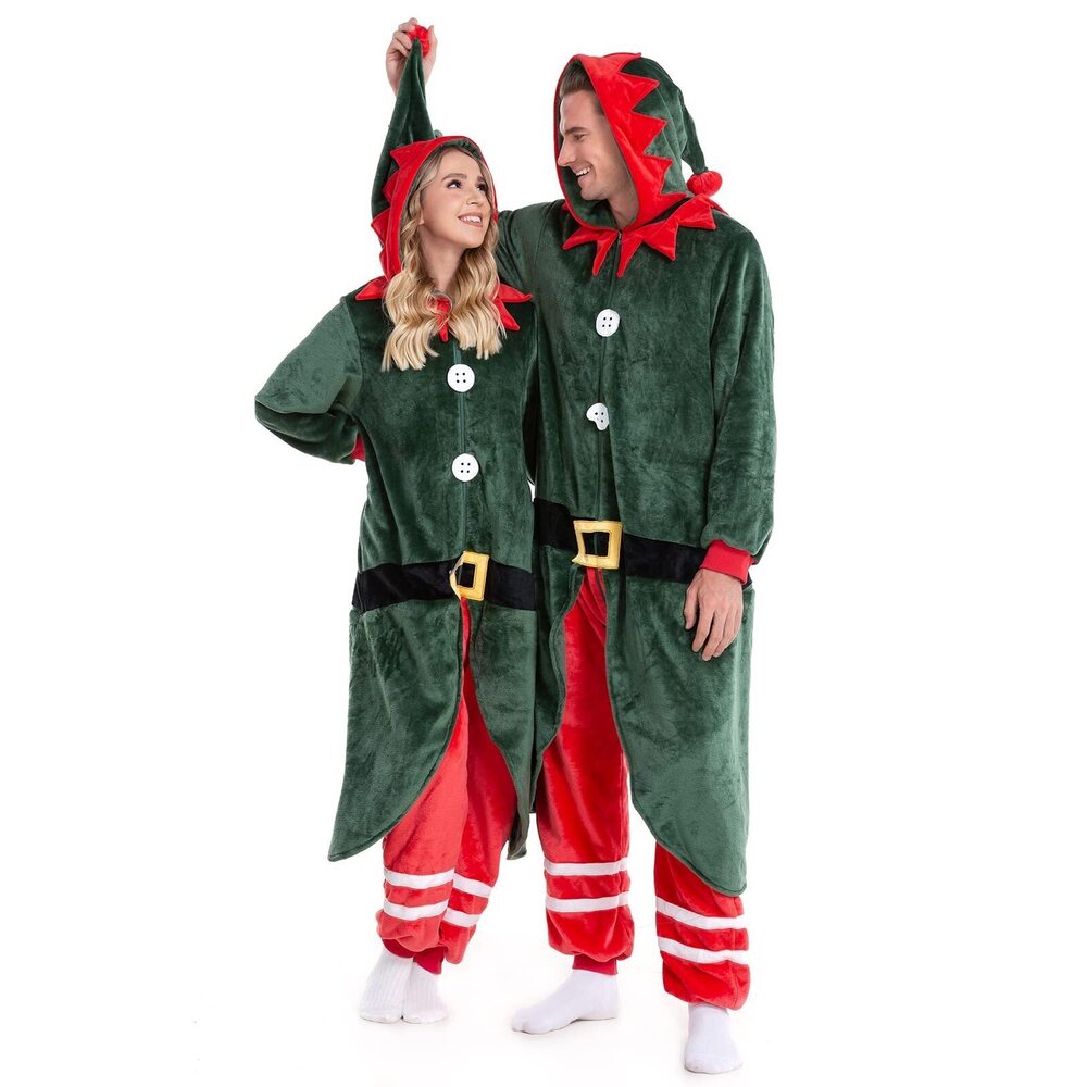 2324 Elf Onesie Adult, Christmas Onesie Pajamas , Family Elf Costume Teen